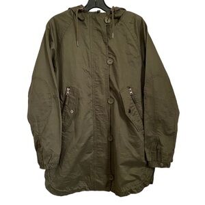 Zara Basic Army Green Quilted Liner Full Zip Hooded Casual Jacket S